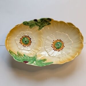 Hand-Painted Floral Ceramic Divided Dish in Yellow and Green